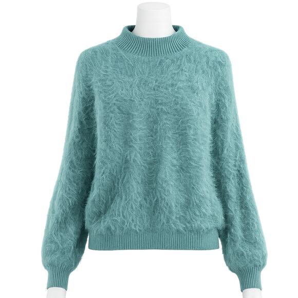 Urban Outfitters Sweaters - Urban Outfitters Sweet As A Peach Fuzzy Mock-Neck Sweater – Teal – Size S